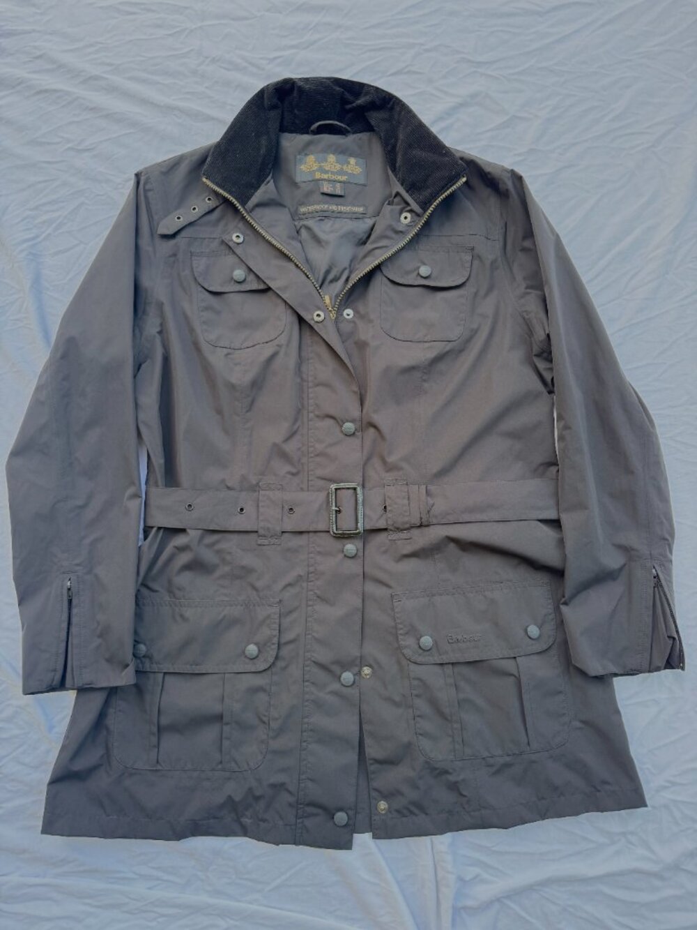 Barbour Black Weatherproof Utility Mac Jacket Women’s US 6 Belted Rain Coat Mint